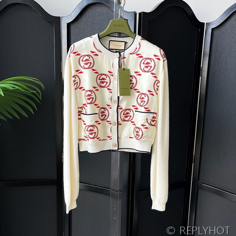 구찌 GG 실크 패치워크 울 니트 가디건