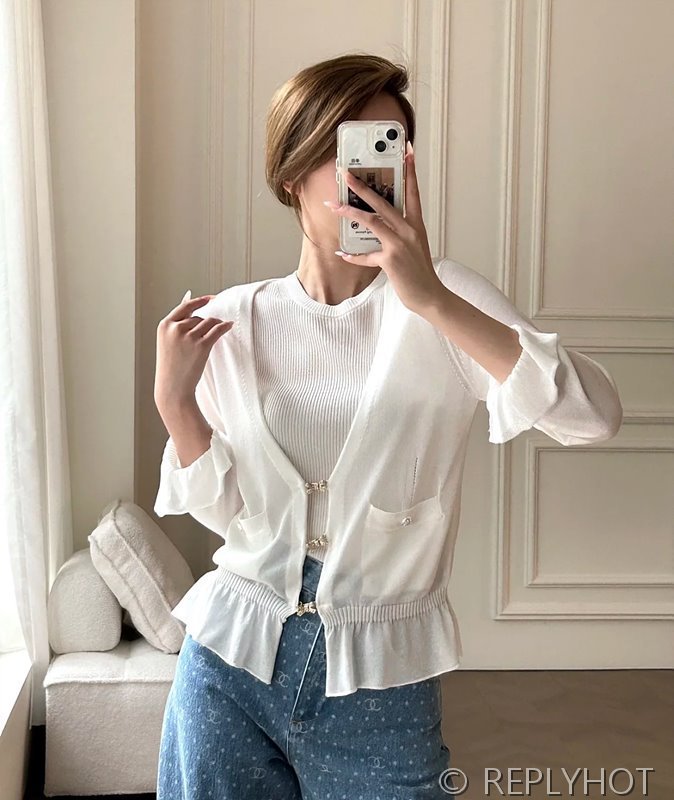 샤넬 다이아버튼 러플 가디건 자켓