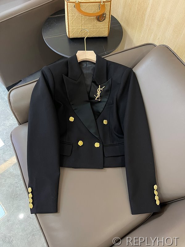 생로랑 더블 브레스티드 숏 코트 자켓