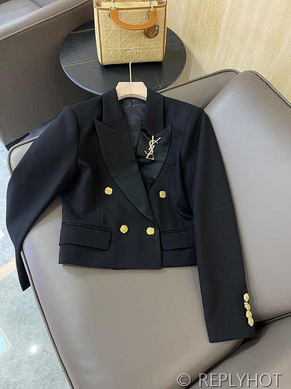 생로랑 더블 브레스티드 숏 코트 자켓