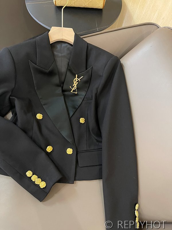 생로랑 더블 브레스티드 숏 코트 자켓