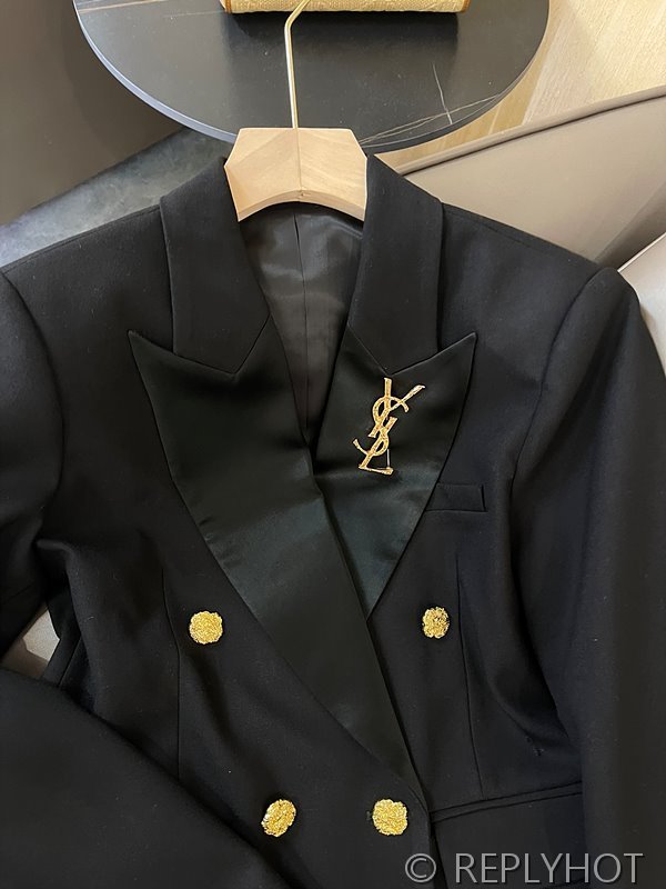 생로랑 더블 브레스티드 숏 코트 자켓