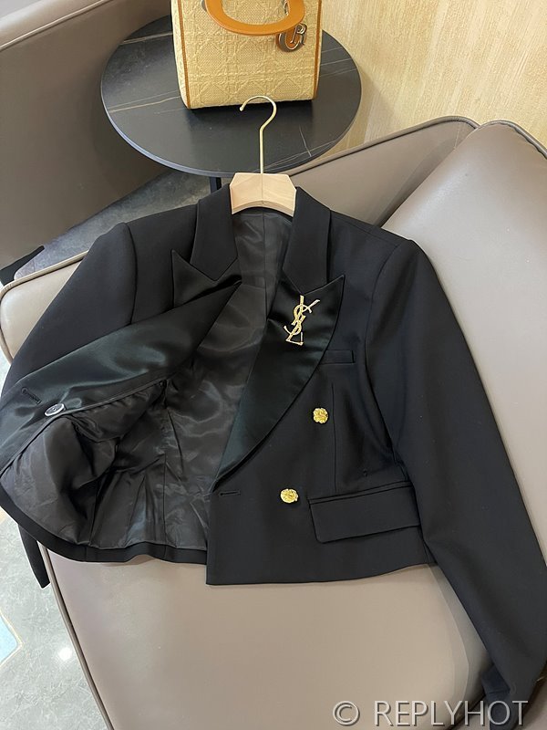 생로랑 더블 브레스티드 숏 코트 자켓