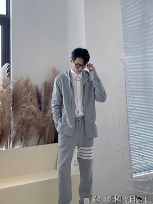 톰브라운 스트레이트 캐주얼 후드집업 그레이