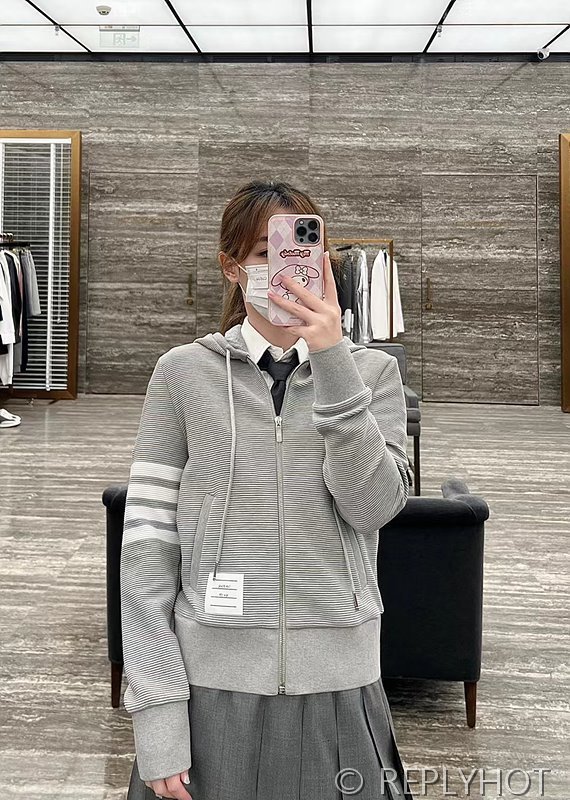 톰브라운 스트레이트 캐주얼 후드집업 그레이