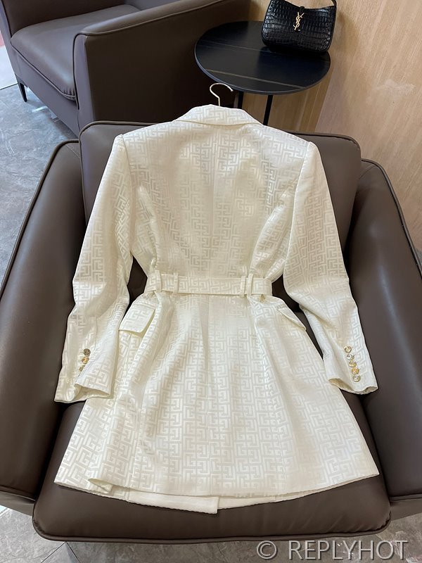 발망 더블 브레스트 자카드 레터 아세테이트 긴팔 드레스 자켓