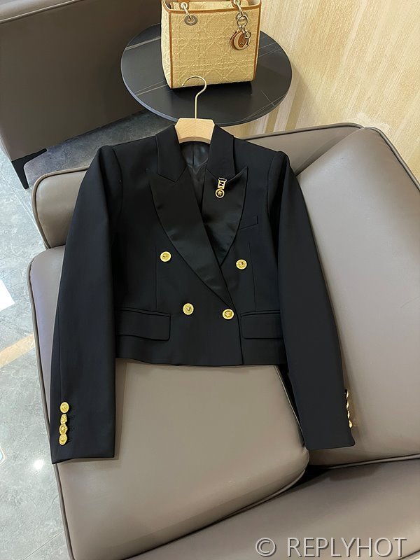 베르사체 더블 브레스트 골드 버튼 수트 숏 자켓