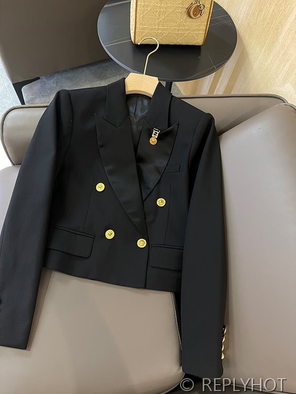 베르사체 더블 브레스트 골드 버튼 수트 숏 자켓