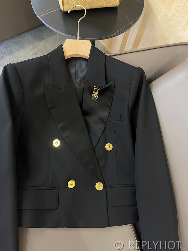 베르사체 더블 브레스트 골드 버튼 수트 숏 자켓