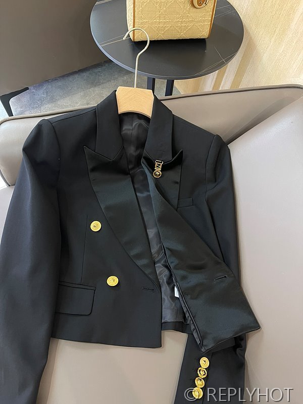 베르사체 더블 브레스트 골드 버튼 수트 숏 자켓