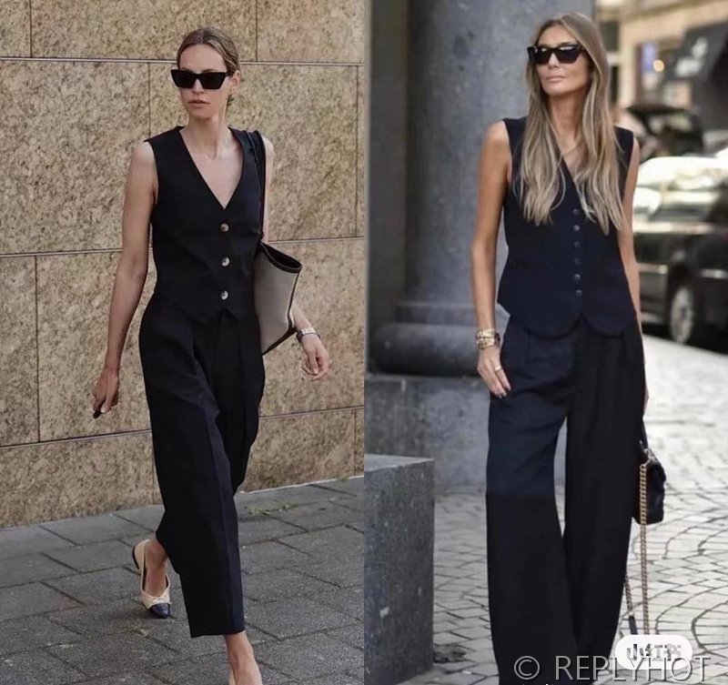 입생로랑 브로치조끼 바지 세트 2color