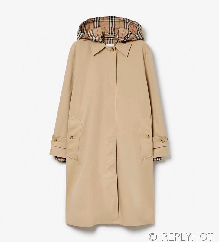 버버리 체크 안감 후드 트렌치코트