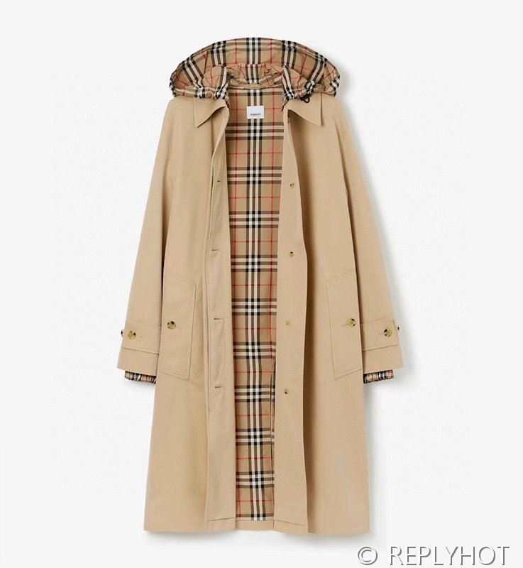 버버리 체크 안감 후드 트렌치코트