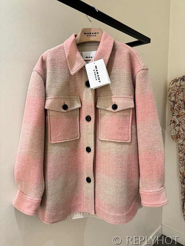 이자벨마랑 핑크 체크 패턴 울 셔츠 자켓 [매장가 90만원대]