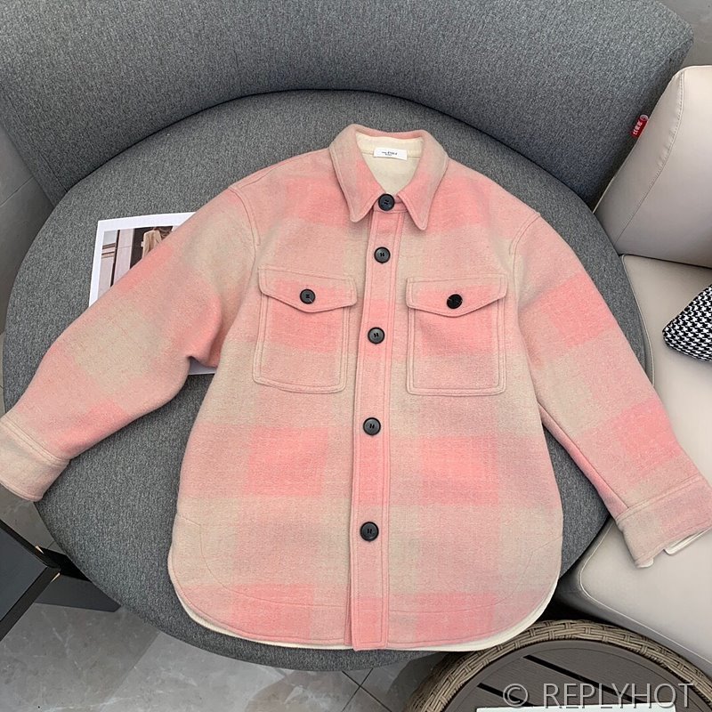 이자벨마랑 핑크 체크 패턴 울 셔츠 자켓 [매장가 90만원대]