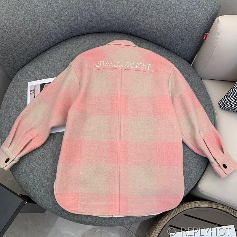 이자벨마랑 핑크 체크 패턴 울 셔츠 자켓 [매장가 90만원대]