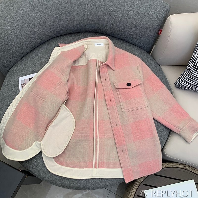 이자벨마랑 핑크 체크 패턴 울 셔츠 자켓 [매장가 90만원대]