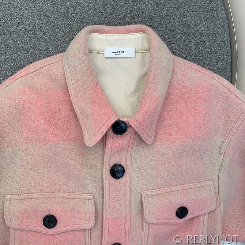 이자벨마랑 핑크 체크 패턴 울 셔츠 자켓 [매장가 90만원대]