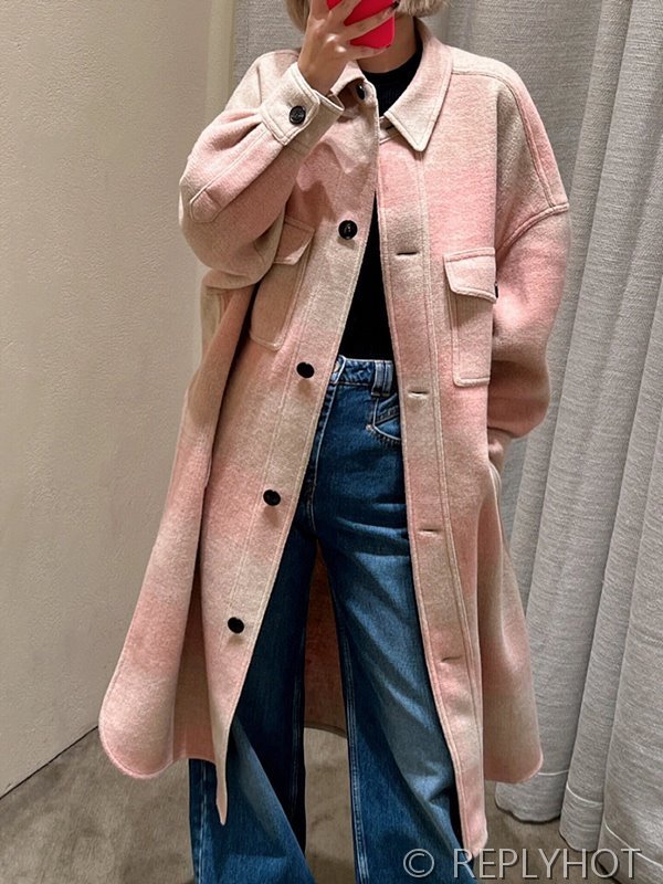 이자벨마랑 핑크 체크 울혼방 코트 [매장가 100만원대]