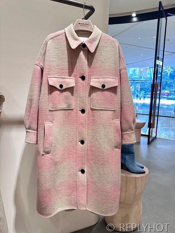 이자벨마랑 핑크 체크 울혼방 코트 [매장가 100만원대]