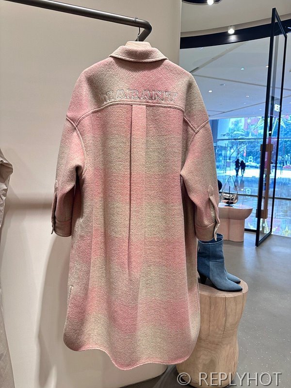 이자벨마랑 핑크 체크 울혼방 코트 [매장가 100만원대]