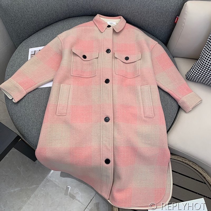 이자벨마랑 핑크 체크 울혼방 코트 [매장가 100만원대]