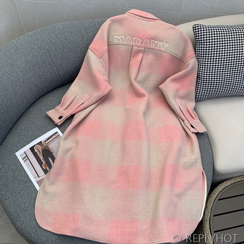 이자벨마랑 핑크 체크 울혼방 코트 [매장가 100만원대]