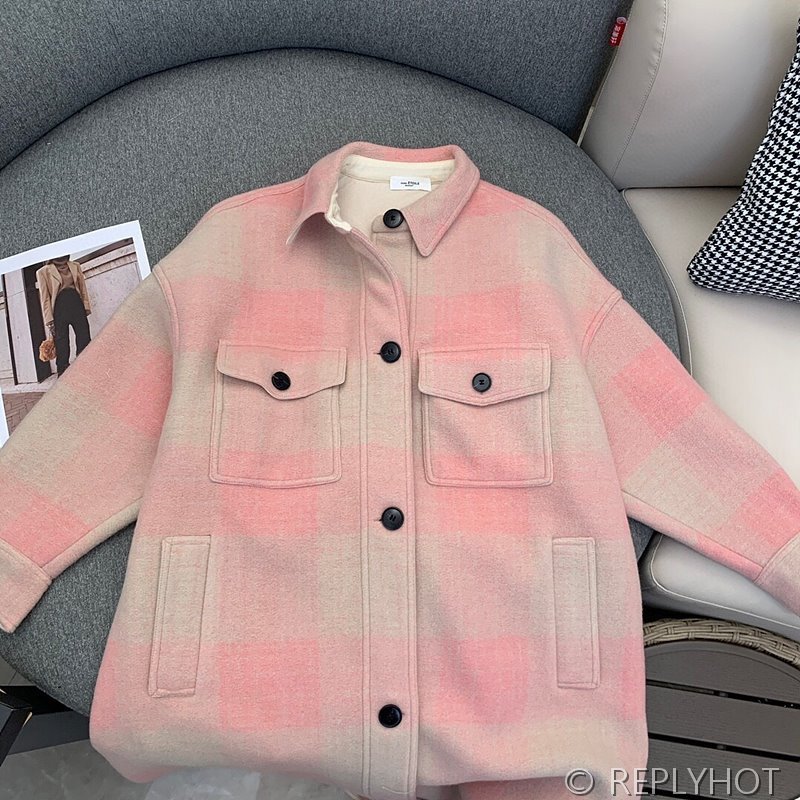 이자벨마랑 핑크 체크 울혼방 코트 [매장가 100만원대]