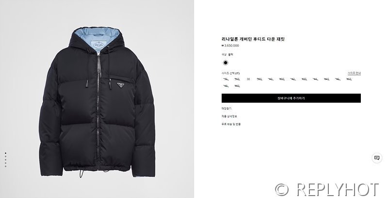 프라다 리나일론 개버딘 후디드 다운재킷 3COLOR[매장가 370만원대]
