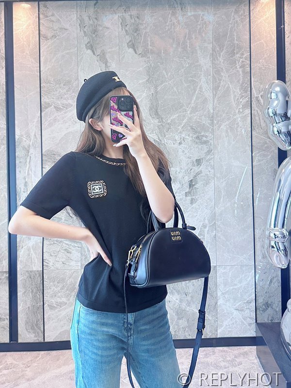 사넬 로고 니트 반팔티