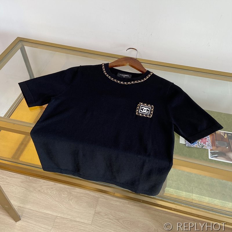 사넬 로고 니트 반팔티