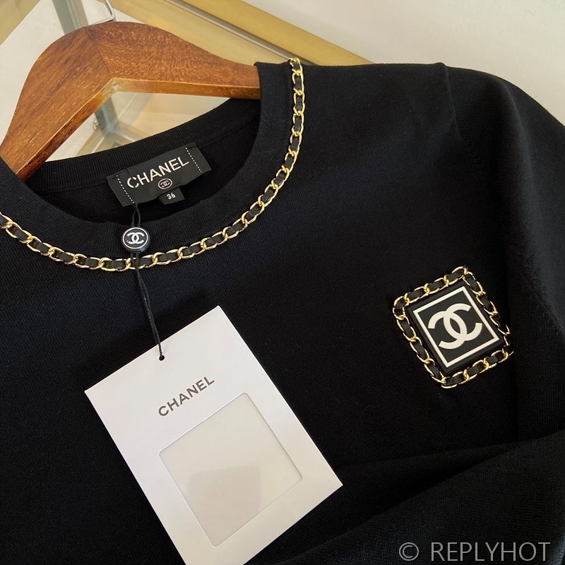 사넬 로고 니트 반팔티