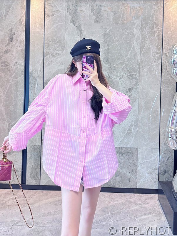 발렌시아가 핑크 스트라이프 셔츠