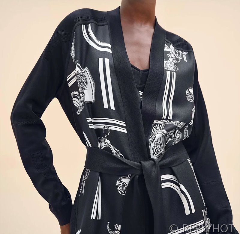 에르메스 실크100% 프린팅 롱 코트 가디건 2color