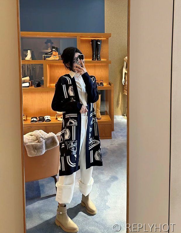 에르메스 실크100% 프린팅 롱 코트 가디건 2color