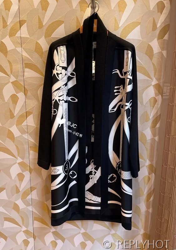 에르메스 실크100% 프린팅 롱 코트 가디건 2color