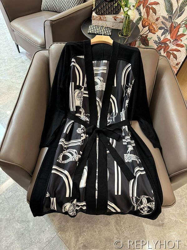 에르메스 실크100% 프린팅 롱 코트 가디건 2color