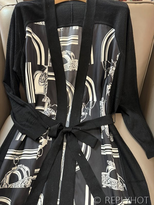 에르메스 실크100% 프린팅 롱 코트 가디건 2color