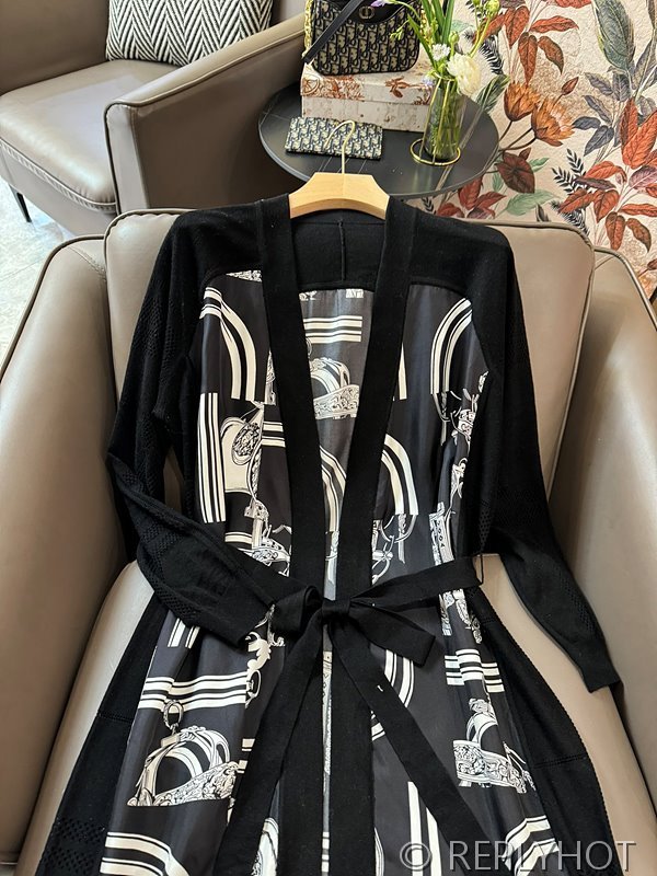 에르메스 실크100% 프린팅 롱 코트 가디건 2color