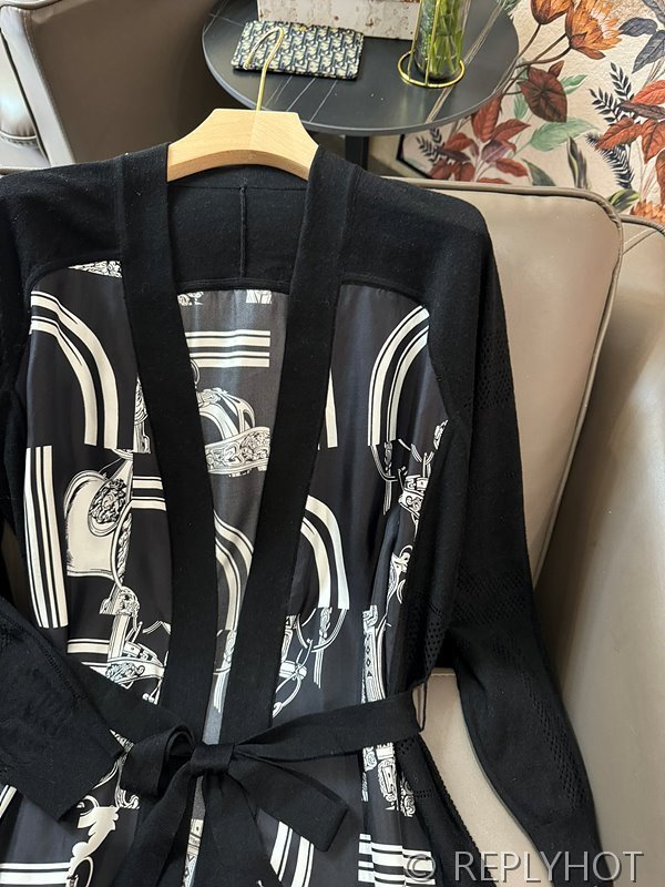 에르메스 실크100% 프린팅 롱 코트 가디건 2color