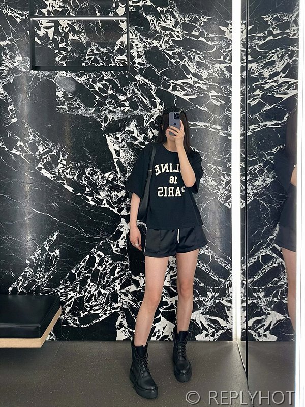 셀린느 로고 플로킹 프린트 티셔츠