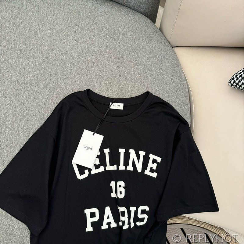 셀린느 로고 플로킹 프린트 티셔츠