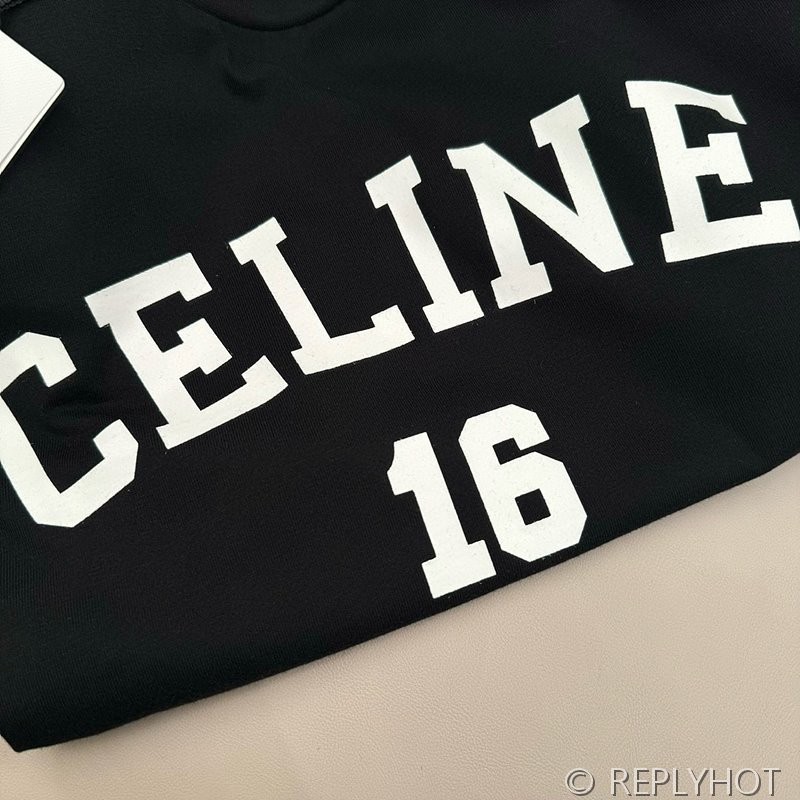 셀린느 로고 플로킹 프린트 티셔츠