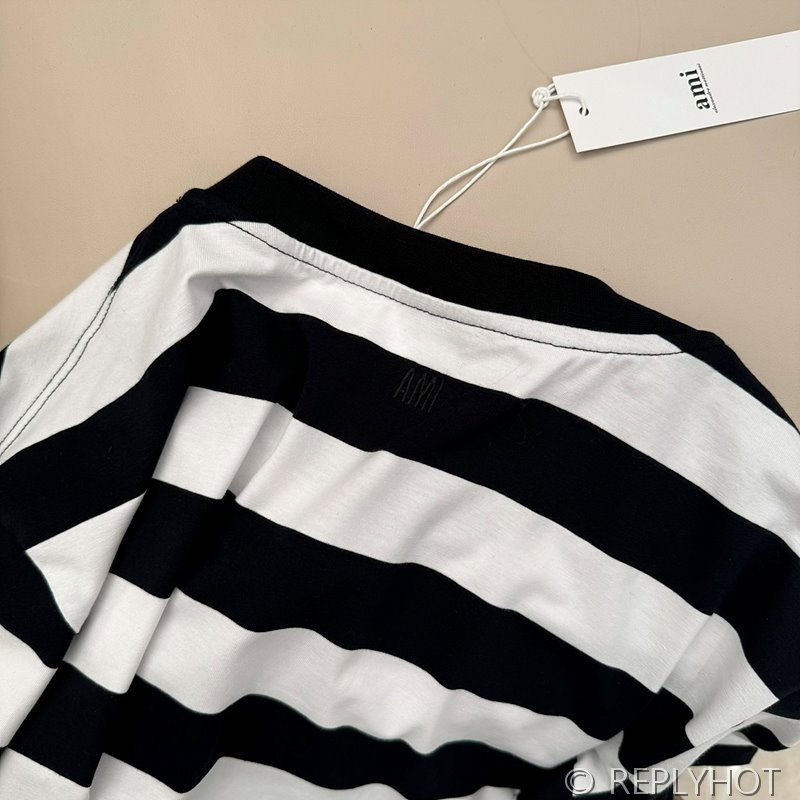 아미 스트라이프 반팔 카라티