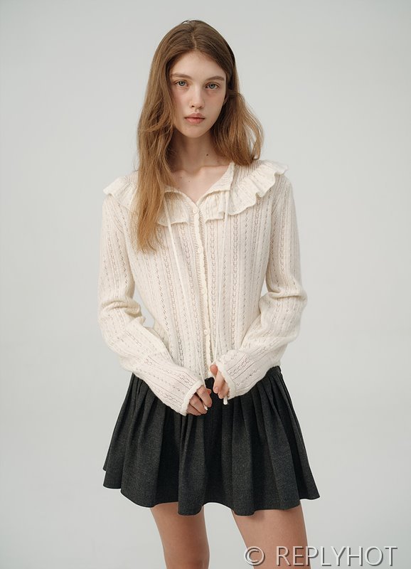 더바넷 러플 레이스 카라 니트 가디건