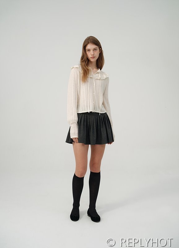 더바넷 러플 레이스 카라 니트 가디건