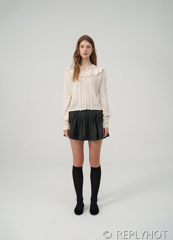 더바넷 러플 레이스 카라 니트 가디건