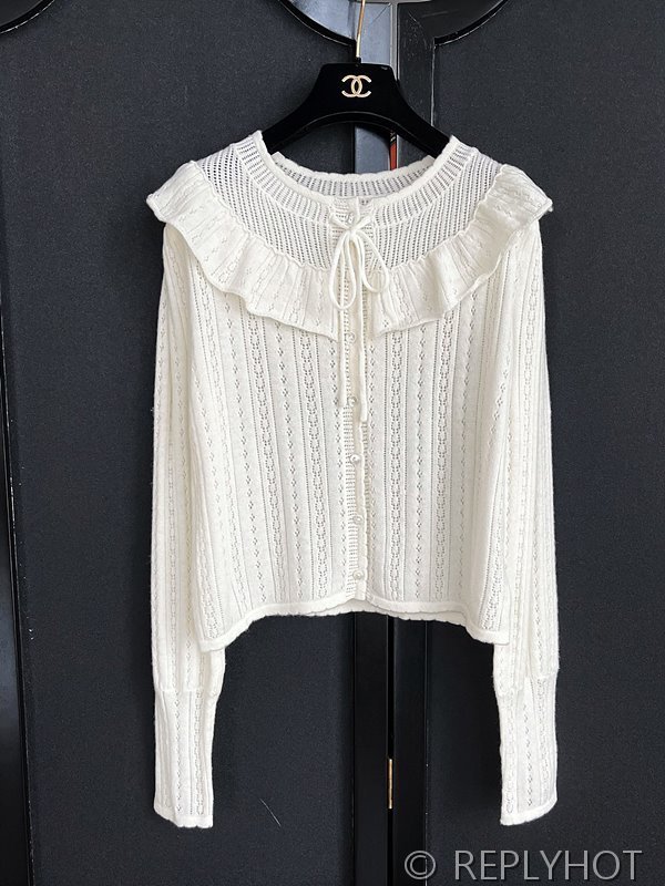 더바넷 러플 레이스 카라 니트 가디건