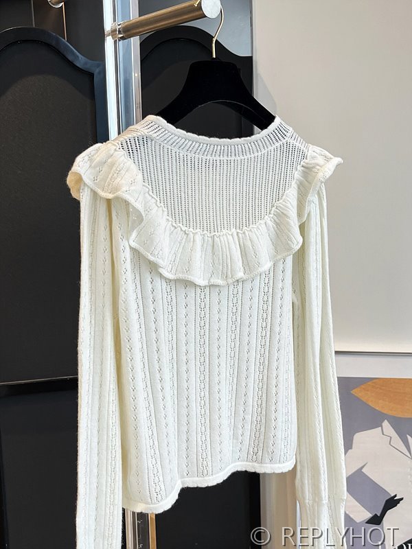 더바넷 러플 레이스 카라 니트 가디건