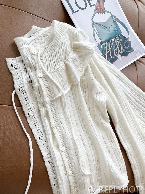 더바넷 러플 레이스 카라 니트 가디건